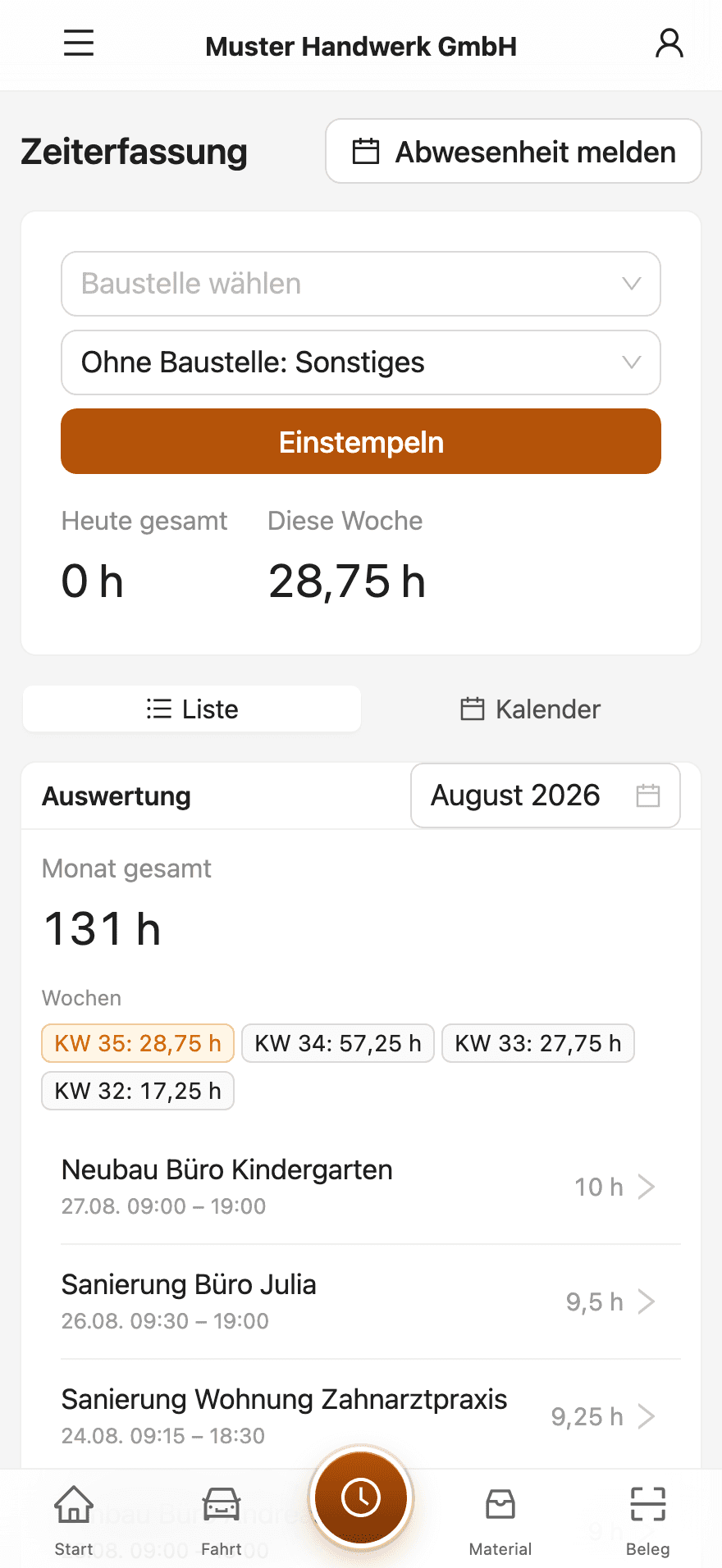 Stempeln, wo gearbeitet wird